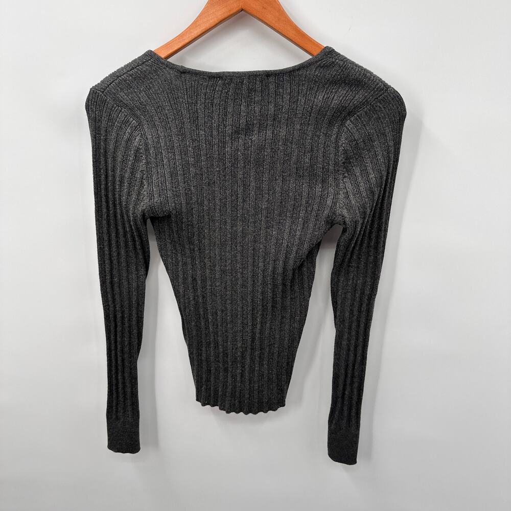 WHITE HOUSE BLACK MARKET Gray Metallic Scoop Neck Sweater // S - Picture 7 of 7